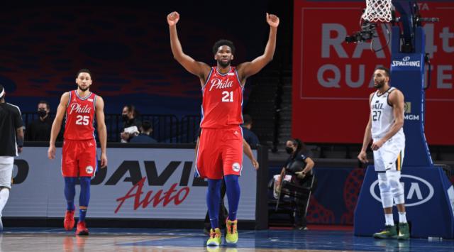 DB真人平台-40分19篮板+绝平三分 恩比德打爆戈贝尔迈向MVP